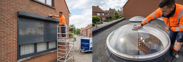 Rolluiken en een lichtkoepel worden gereinigd